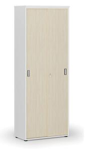 Kancelárska skriňa so zasúvacími dverami PRIMO WHITE, 2128 x 800 x 420 mm, biela/breza