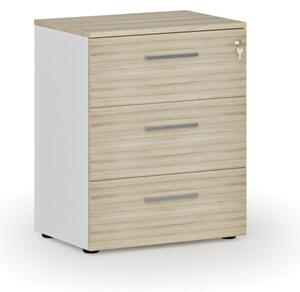 Kancelárska komoda k stolu PRIMO WHITE, 740 x 600 x 420 mm, biela/dub prírodný