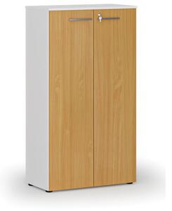 Kancelárska skriňa s dverami PRIMO WHITE, 1434 x 800 x 420 mm, biela/buk