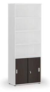 Kombinovaná kancelárska skriňa PRIMO WHITE, zasúvacie dvere na 2 poschodia, 2128 x 800 x 420 mm, biela/wenge