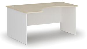 Ergonomický kancelársky pracovný stôl PRIMO WHITE, 1600 x 1200 mm, ľavý, biela/orech