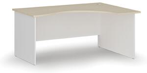Ergonomický kancelársky pracovný stôl PRIMO WHITE, 1600 x 1200 mm, pravý, biela/dub prírodný