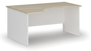 Ergonomický kancelársky pracovný stôl PRIMO WHITE, 1600 x 1200 mm, ľavý, biela/dub prírodný