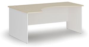 Ergonomický kancelársky pracovný stôl PRIMO WHITE, 1800 x 1200 mm, ľavý, biela/dub prírodný