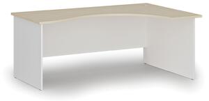 Ergonomický kancelársky pracovný stôl PRIMO WHITE, 1800 x 1200 mm, pravý, biela/buk