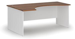 Ergonomický kancelársky pracovný stôl PRIMO WHITE, 1800 x 1200 mm, ľavý, biela/orech