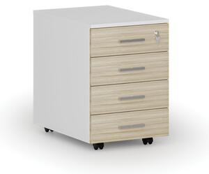 Kancelársky mobilný kontajner PRIMO WHITE, 4 zásuvky, biela/dub prírodný