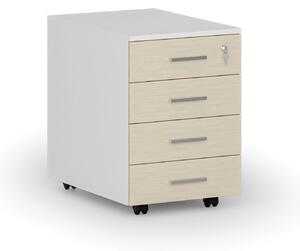 Kancelársky mobilný kontajner PRIMO WHITE, 4 zásuvky, biela/dub prírodný