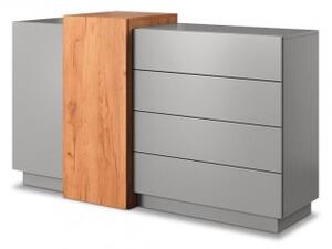 Komoda Duras (2x dvere, 4x zásuvka, lamino, sivá/hnedá)