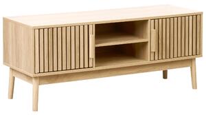 TV stolík svetlé drevo MDF nohy z borovicového dreva 2 skrinky 2 police úložný priestor škandinávsky moderný štýl obývacia izba spálňa
