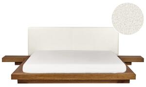 Posteľ v japonskom štýle prírodný jaseň 180 x 200 cm nízky drevený rám postele z MDF buklé čelo nočné stolíky