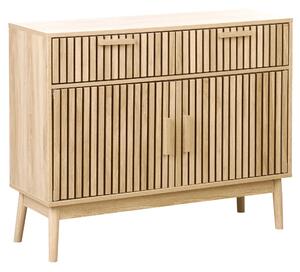 Komoda svetlé drevo MDF nohy z borovicového dreva 2 zásuvky 1 skrinka s dvierkami úložný priestor škandinávsky moderný štýl predsieň spálňa