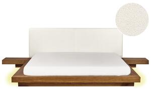 Posteľ v japonskom štýle prírodný jaseň 180 x 200 cm nízky drevený rám postele z MDF buklé čelo nočné stolíky LED osvetlenie