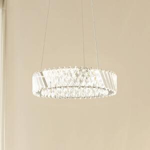 Lucande LED závesné svietidlo Glacis, krištáľ, Ø 40 cm, chróm, Jasné / priehľadné, Obývacia izba / jedáleň, Sklo, Dizajn, Závesné svietidlo
