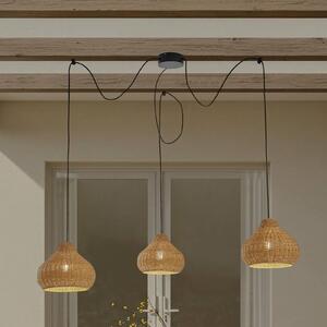 Vonkajšia závesná lampa Lucande Taniola, 3-pl., béžová, ratan, IP44
