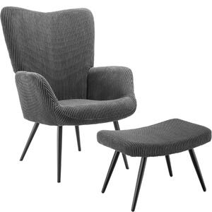 Kreslo Hygge polstrované, ergonomické, nosnosť 150 kg - S podnožkou, Široký menčester antracit/čierna