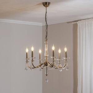 Luster Adone, 6 svetiel, mosadz, Ø 70 cm, krištáľové sklo