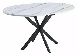 GASTON stôl jedálenský 100(135)x100cm, biely efekt mramoru/čierny