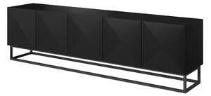 TV stolík Asha 200 cm na čiernom podstavci - čierny mat