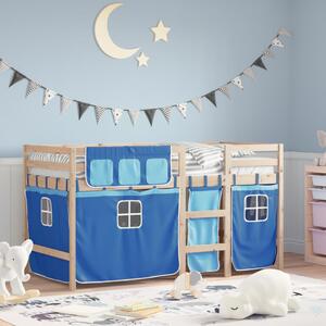 Detská vyvýšená posteľ závesy modrá 90x190 cm masívna borovica
