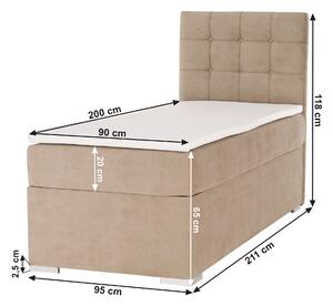 KONDELA Boxspringová posteľ, jednolôžko, svetlohnedá, 90x200, pravá, DANY