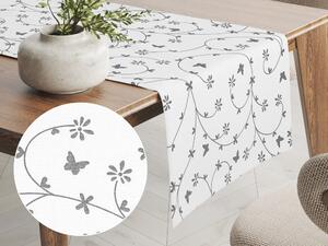 Biante Bavlnený behúň na stôl Sandra SA-049 Drobné sivé kvietky a motýliky na bielom 20x120 cm