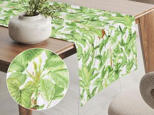 Biante Bavlnený behúň na stôl Sandra SA-297 Zelené izbové rastliny na bielom 20x120 cm