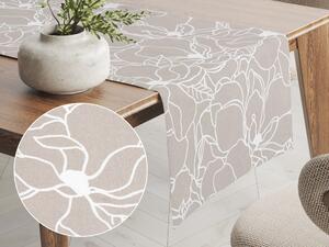 Biante Bavlnený behúň na stôl Sandra SA-270 Biele designové kvety na béžovom 20x120 cm
