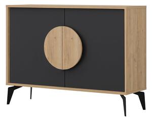 Nízka komoda v dekore duba v čierno-prírodnej farbe 110x82 cm Vae – Marckeric