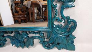 Zrkadlo QUEEN tyrkysové modré, 90x90cm, exotické drevo, ručná práca