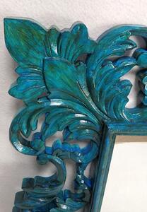 Zrkadlo QUEEN tyrkysové modré, 90x90cm, exotické drevo, ručná práca