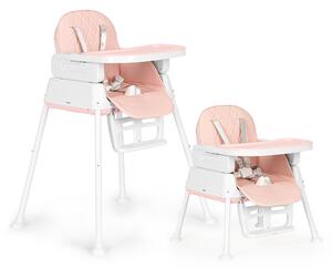ECOTOYS 3v1 skladacia detská stolička na kŕmenie, ružová