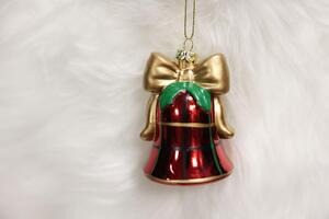 Červená károvaná vianočná ozdoba zvonček 7cm