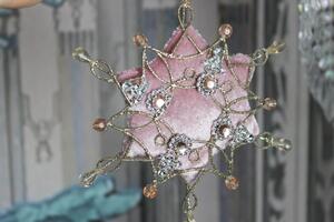 Ružovo zlatá zdobená závesná zamatová hviezda 14cm