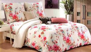 Romantiké krémové posteľné obliečky s ružami 3 časti: 1ks 200x220 + 2ks 70 cmx80