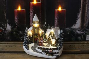 Svietiaca vianočná dedinka s kostolíkom 17cm