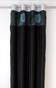 Čierny záves s tyrkysovými kvetmi Šírka: 140 cm | Dĺžka: 250 cm (v sade 1 kus)