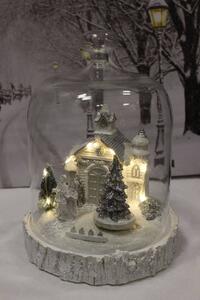 Bielo sivá svietiaca vianočná dedinka v skle 22cm