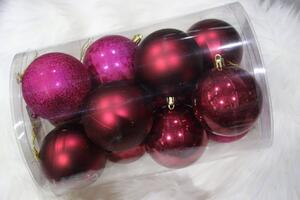 Bordové tmavé plastové vianočné gule 8 cm 12ks