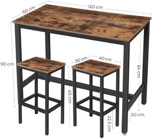 VASAGLE Barový set - stôl + 2 ks stoličiek Industry