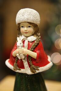 Červeno zelená vianočná figúrka dievčatko 19 cm