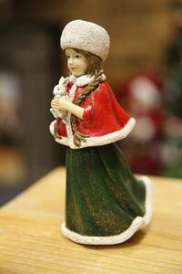 Červeno zelená vianočná figúrka dievčatko 19 cm