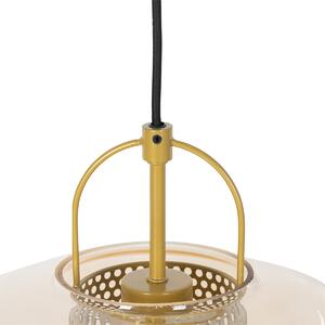 Art deco závesná lampa zlatá s jantárovým sklom 30 cm - Kevin