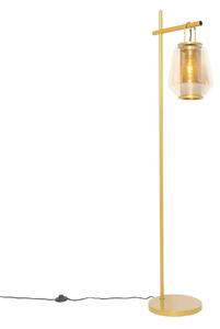 Stojacia lampa v štýle art deco zlatá s jantárovým sklom - Kevin
