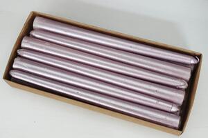 Bledo fialové metalické kónické sviečky 12ks 24cm