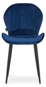 Modrá zamatová stolička TERNI s čiernymi nohami