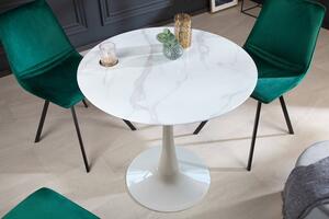 Okrúhly jedálenský stôl Saima 80 cm biely - vzor mramor