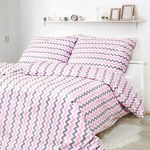 Goldea bavlnené posteľné obliečky - ružové a sivé cik-cak prúžky 140 x 200 a 70 x 90 cm