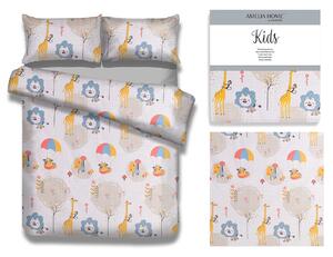 AmeliaHome Detské posteľné obliečky, safari zvieratká, biela, 135x200+40x60+80x80 cm
