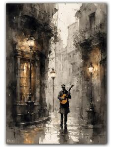 Romantický pouličný gitarista v nostalgickej uličke 30x40cm